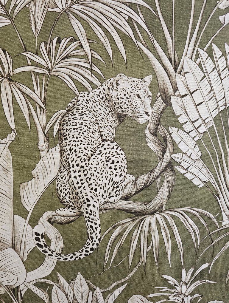 Eksklusivt stoff 'Jungle Paradise' olivengrønt, Jaguaro - 300x280cm - Artmaison kunstnerisk design - Tekstil  - 300 cm - 280 cm #1.0