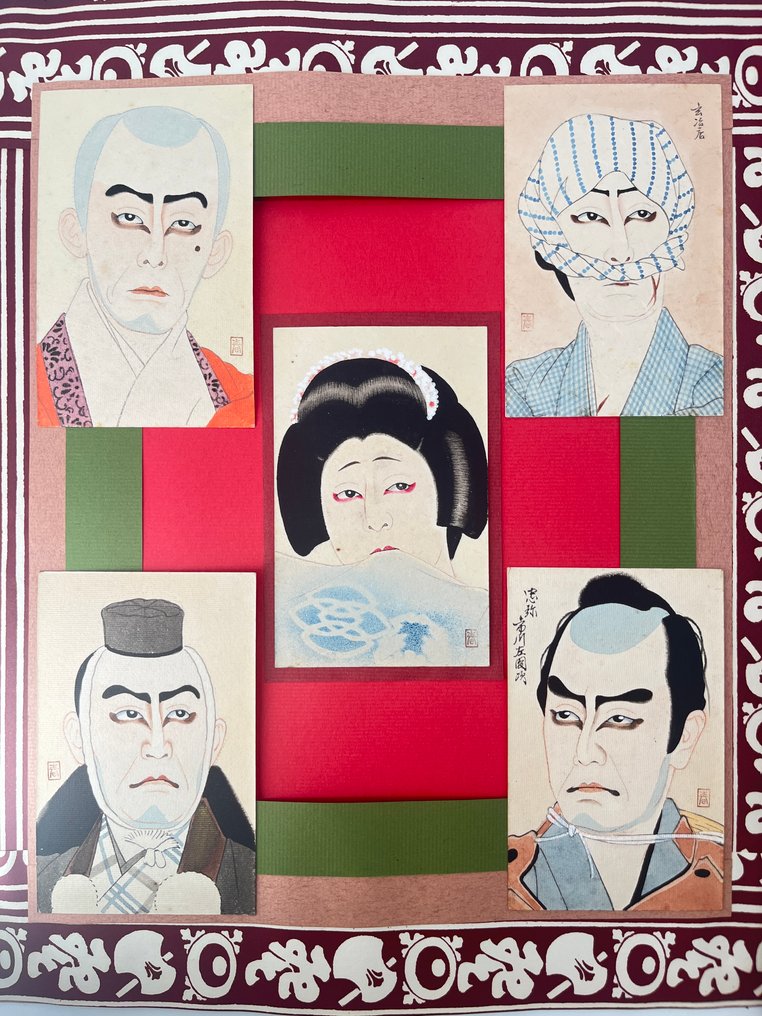 役者絵星演員繪畫明信片：當時著名的歌舞伎演員（附畫框） - 紙 - 春 - 日本 - 昭和年代(1926-1989) #1.0