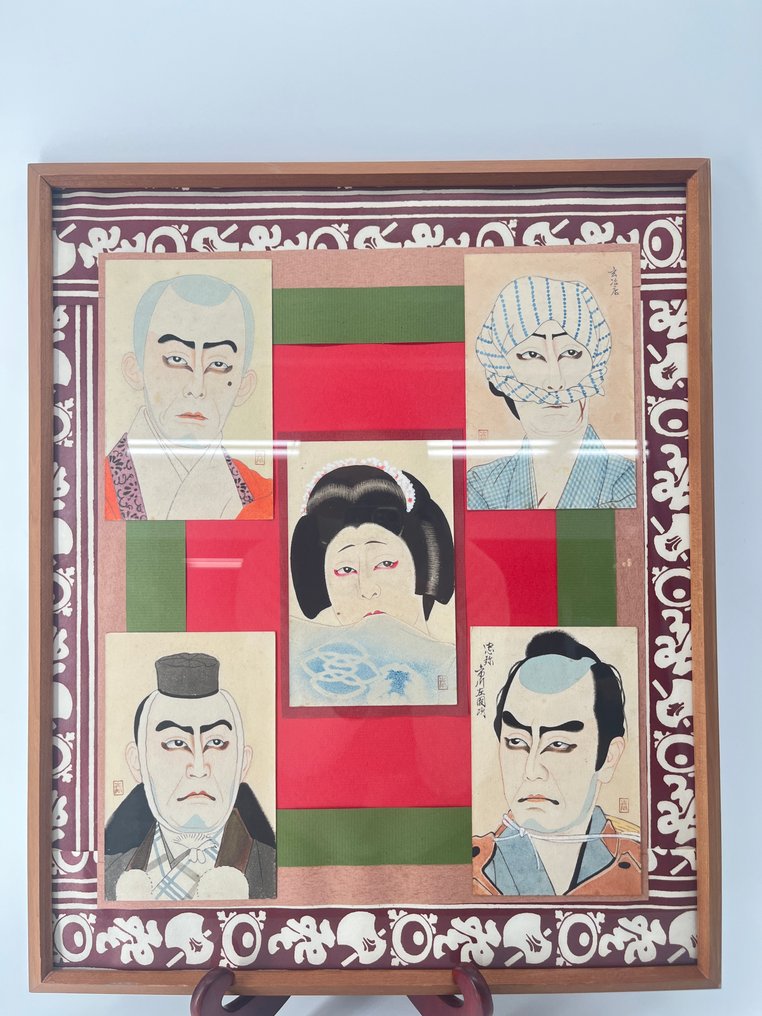 役者絵星演員繪畫明信片：當時著名的歌舞伎演員（附畫框） - 紙 - 春 - 日本 - 昭和年代(1926-1989) #1.0