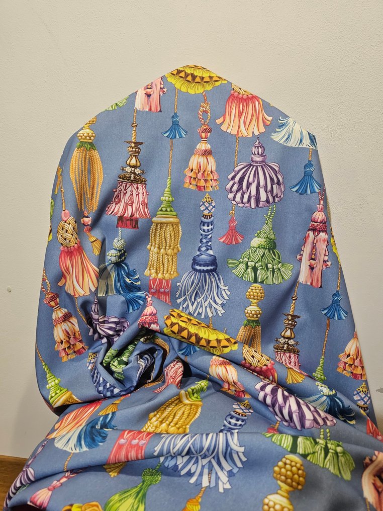Tecido Original com Borlas Coloridas Fundo Pomba Azul - 300x280cm - Bohemian Design - Têxtil - 300 cm - 280 cm #1.0