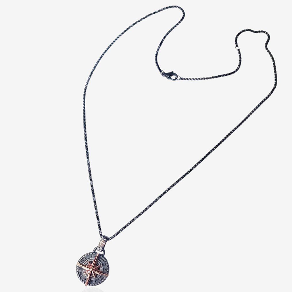 18 kraat - PVD sort ældet og lysbrun., Rosaguld - Halskæde #1.0