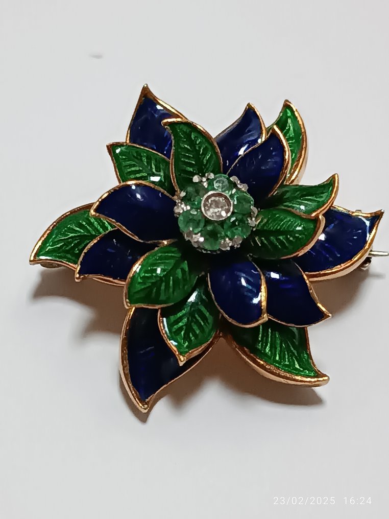 Bross - 18 kt. Sárga arany Gyémánt (Természetes) - Smaragd #1.0