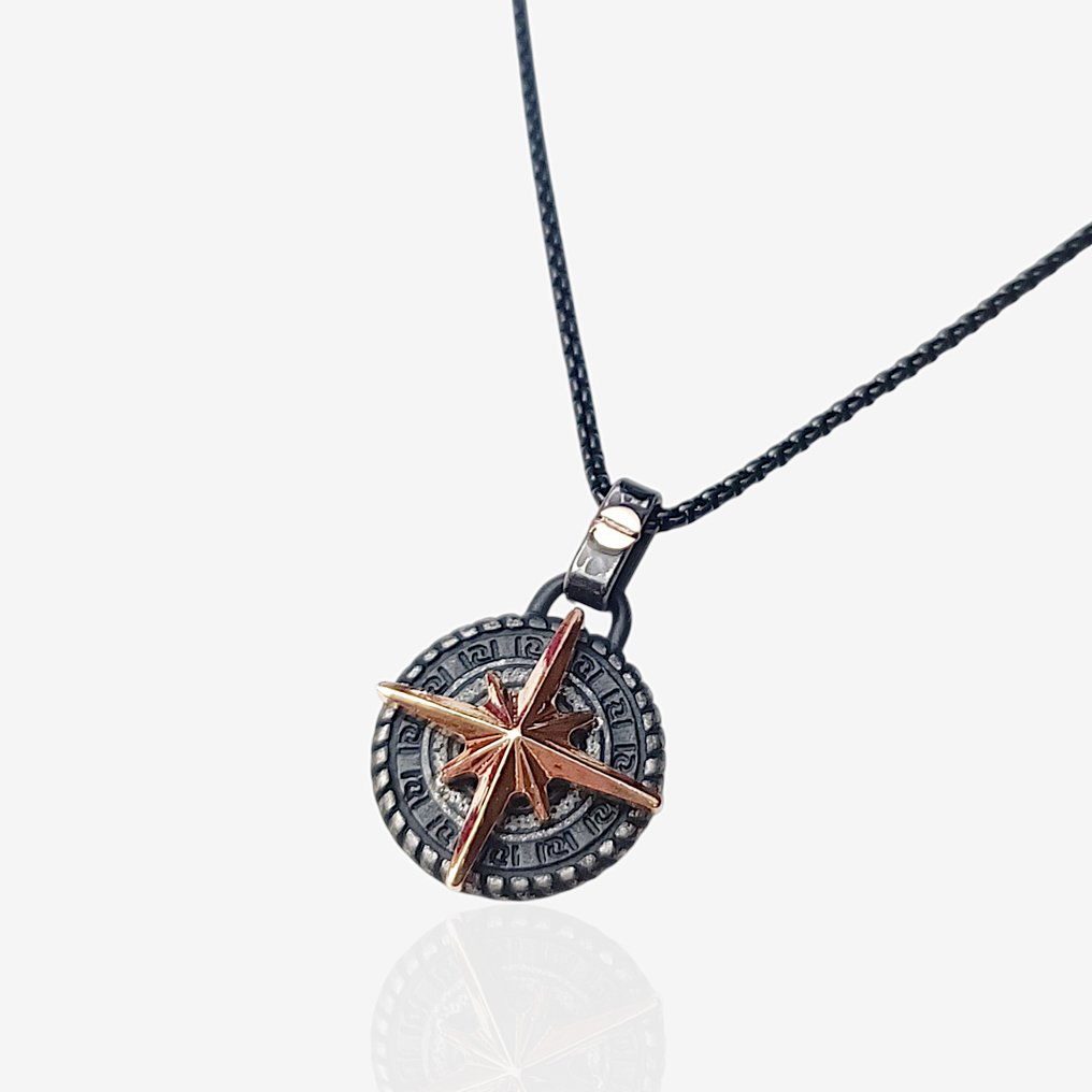 18 kraat - PVD sort ældet og lysbrun., Rosaguld - Halskæde #1.0