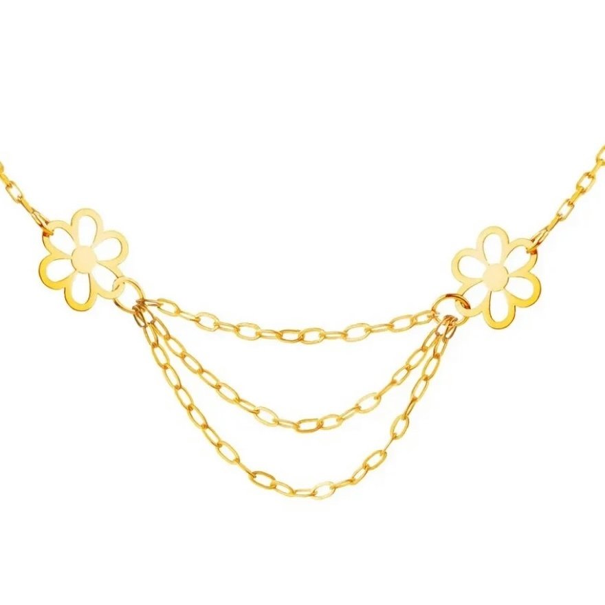 沒有保留價 - Handmade - 頸鏈 - 14 克拉 黃金 鋯石 - 双花 #4.3