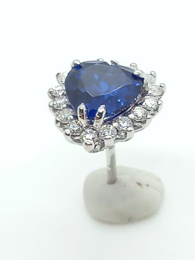 χωρίς τιμή ασφαλείας - Σκουλαρίκια - 18 καράτια Λευκός χρυσός Ζαφείρι - Διαμάντι #2.1