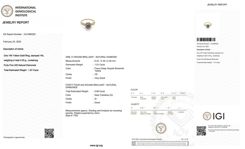 戒指 - 14K包金 黄金 -  1.67ct. tw. 棕色 钻石 (天然色彩的) - 钻石 #3.2