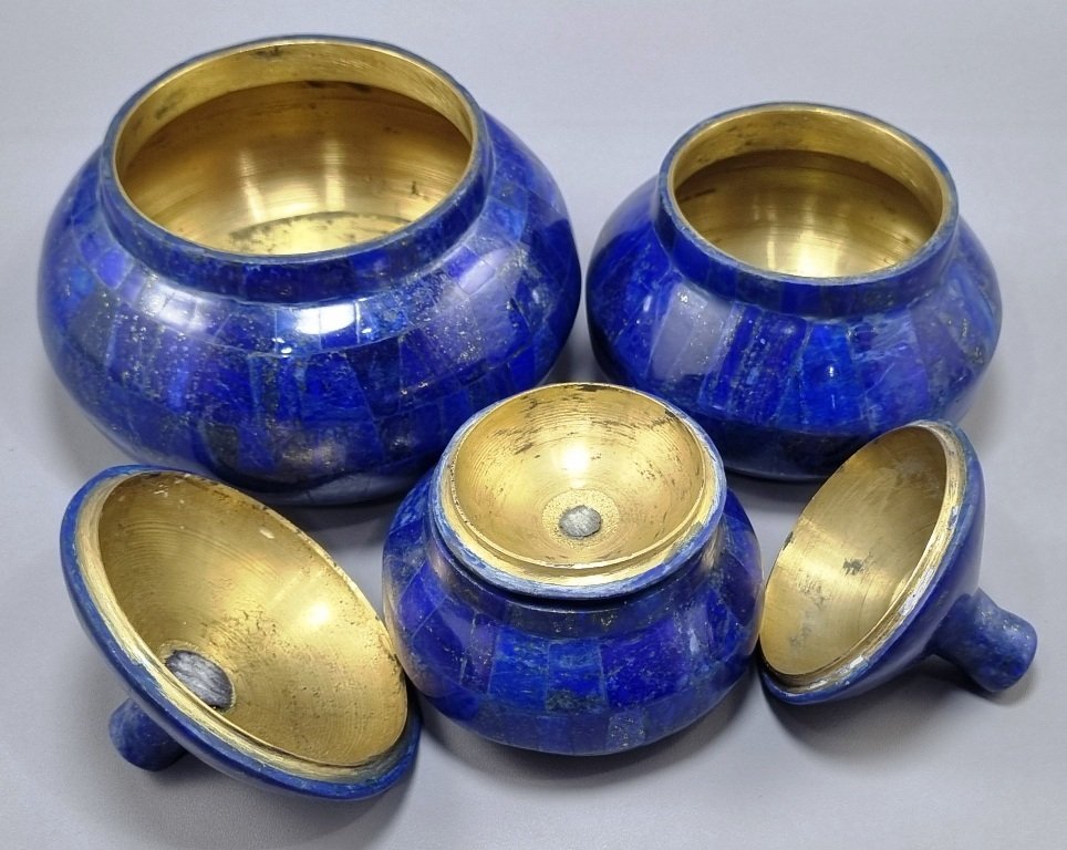 Lapis Lazuli pietra preziosa pentole - Altezza: 123 mm - Larghezza: 117 mm- 1058 g - (3) #4.3