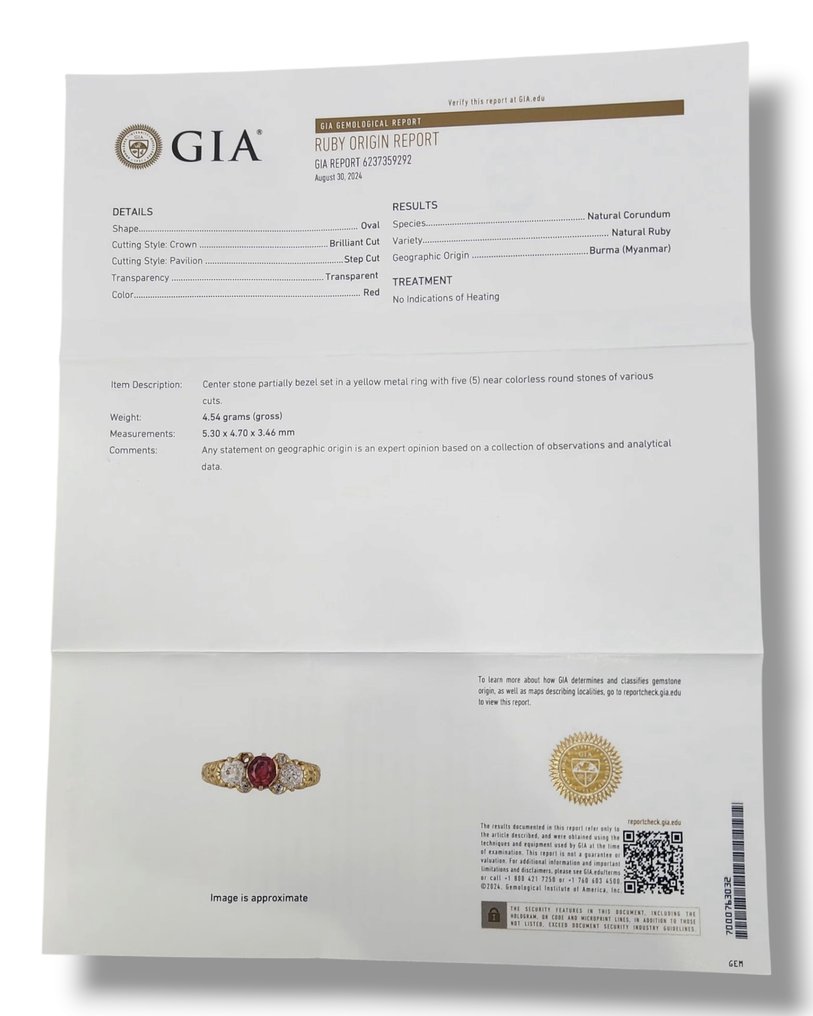 戒指 - 18K包金 黄金, 18K 金 0.75 克拉缅甸红宝石与钻石女士戒指 红宝石 - 钻石 #3.2