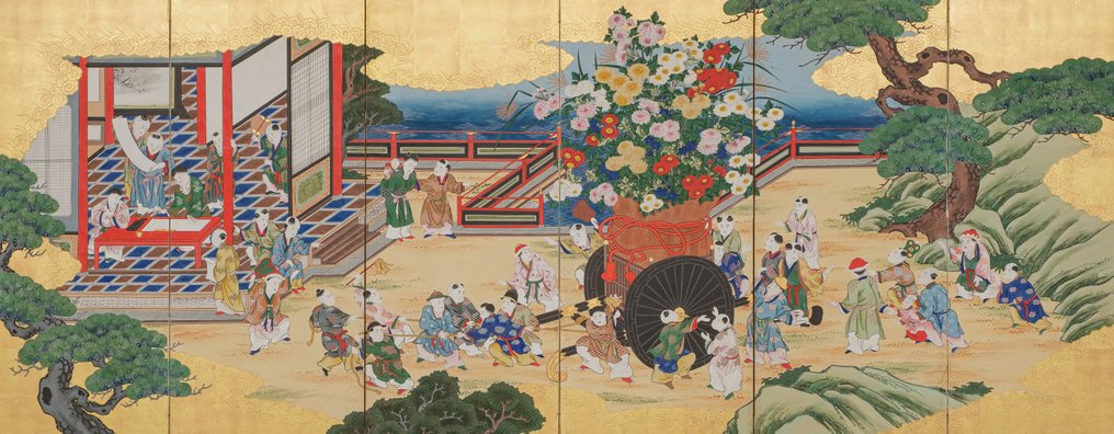 Byôbu 屏风 (折叠屏风) - 丝绸、金箔、漆木、纸 - 日本 - 明治早期(19世纪下半叶) #3.2