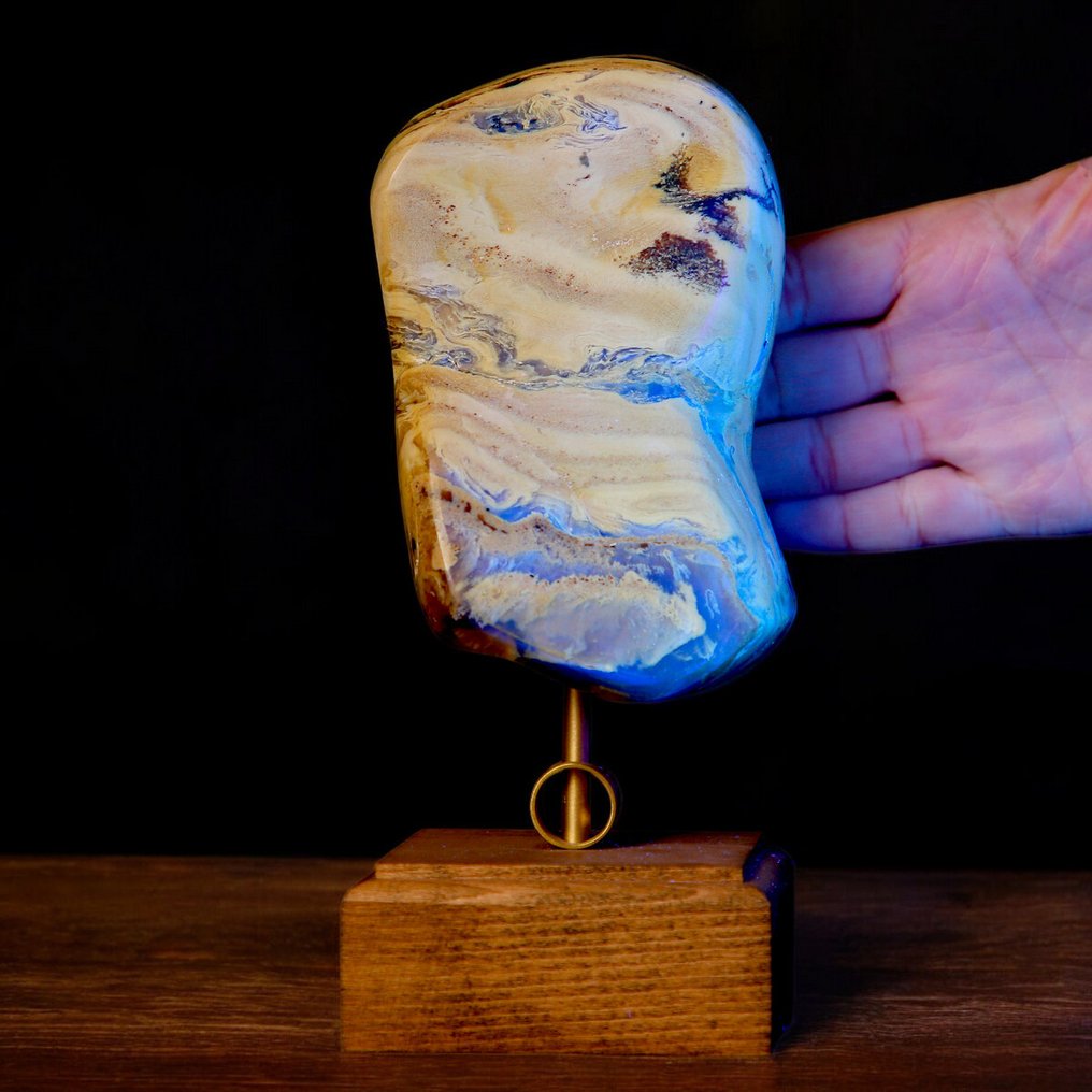 Fossil Sumatra Blue Amber & Design - 琥珀 - Ambra di Sumatra Resine Vegetali Fossili risalenti al Miocene - 210 mm - 90 mm #1.0