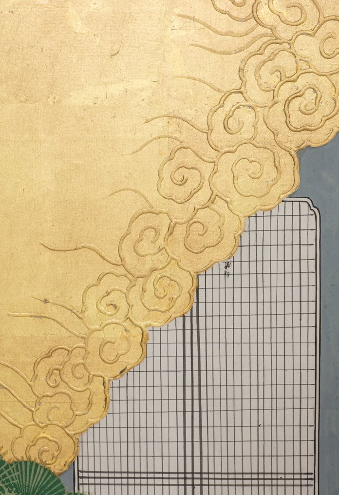 Byôbu 屏风 (折叠屏风) - 丝绸、金箔、漆木、纸 - 日本 - 明治早期(19世纪下半叶) #2.1