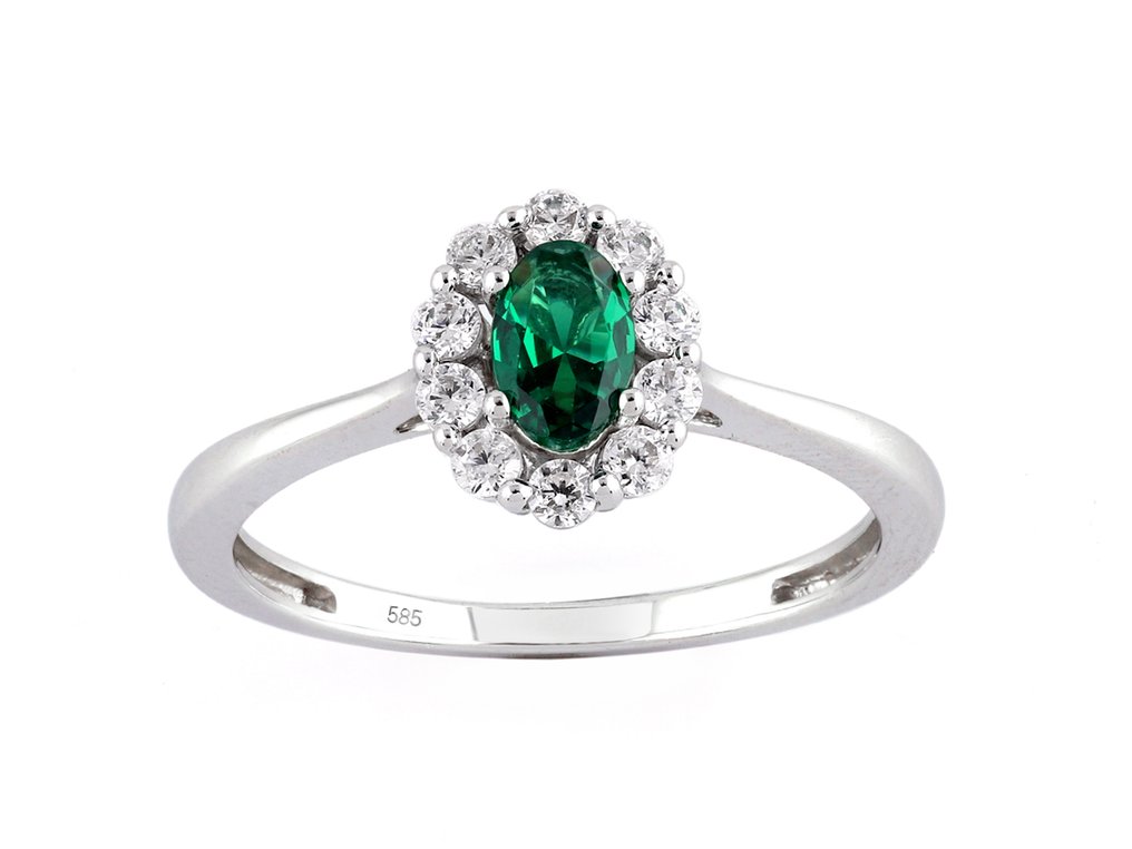 Sormus - 14 kt. Valkokulta - 0.61ct. tw. Smaragdi - Timantti #1.0