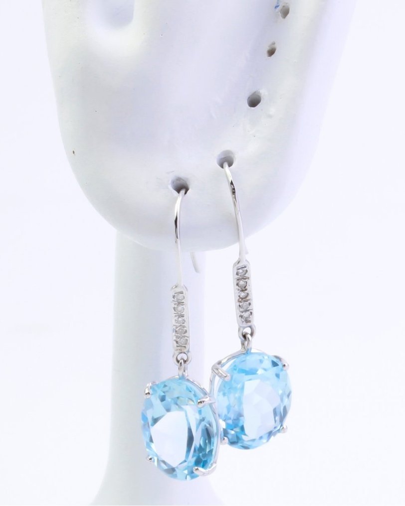 沒有保留價 - 耳環 - 14 克拉 白金 黃玉 - 鉆石 #1.0