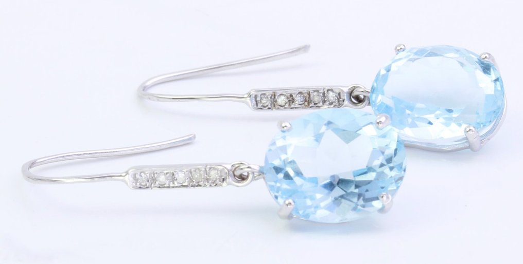 沒有保留價 - 耳環 - 14 克拉 白金 黃玉 - 鉆石 #1.0