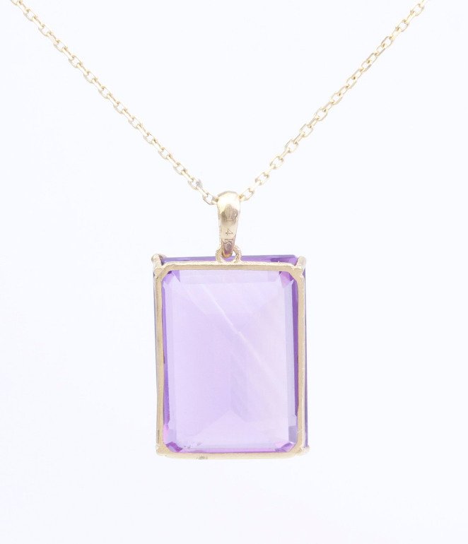 Zonder minimumprijs - Halsketting - 14 karaat Geel goud Amethist #4.3