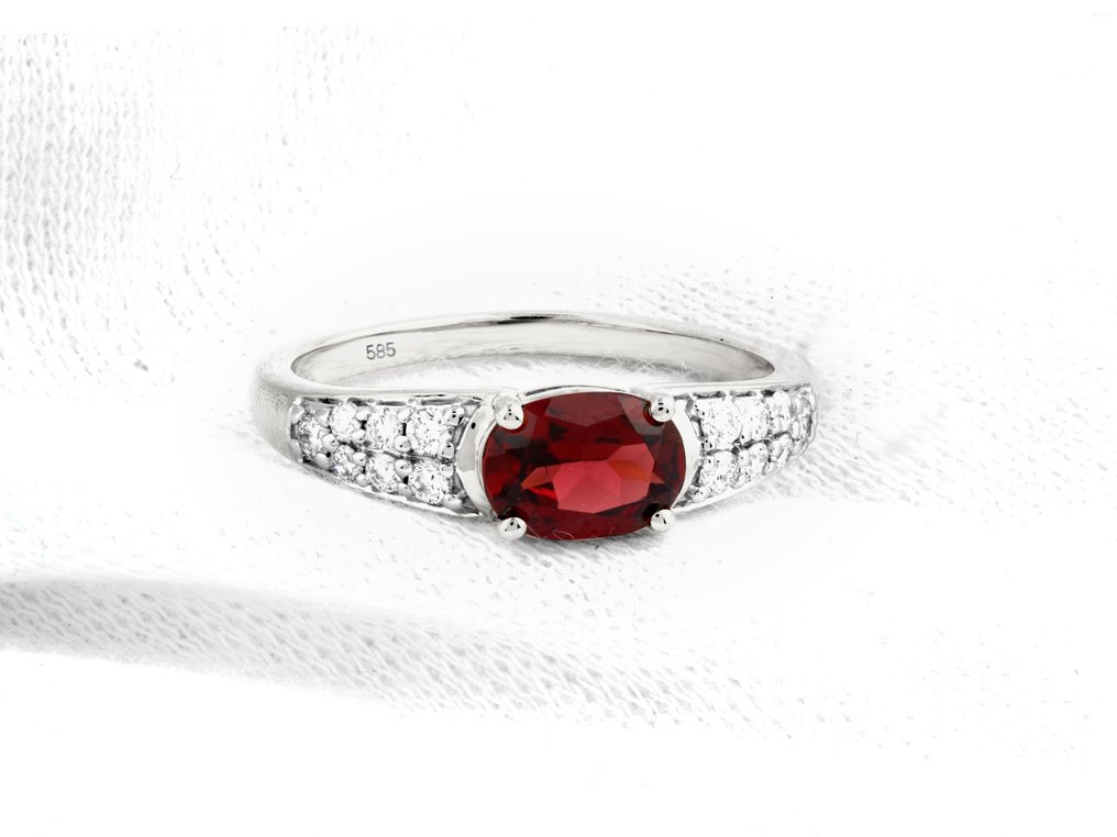 戒指 - 14 克拉 白金 - 1.16ct. tw. 石榴石 - 鉆石 #3.2