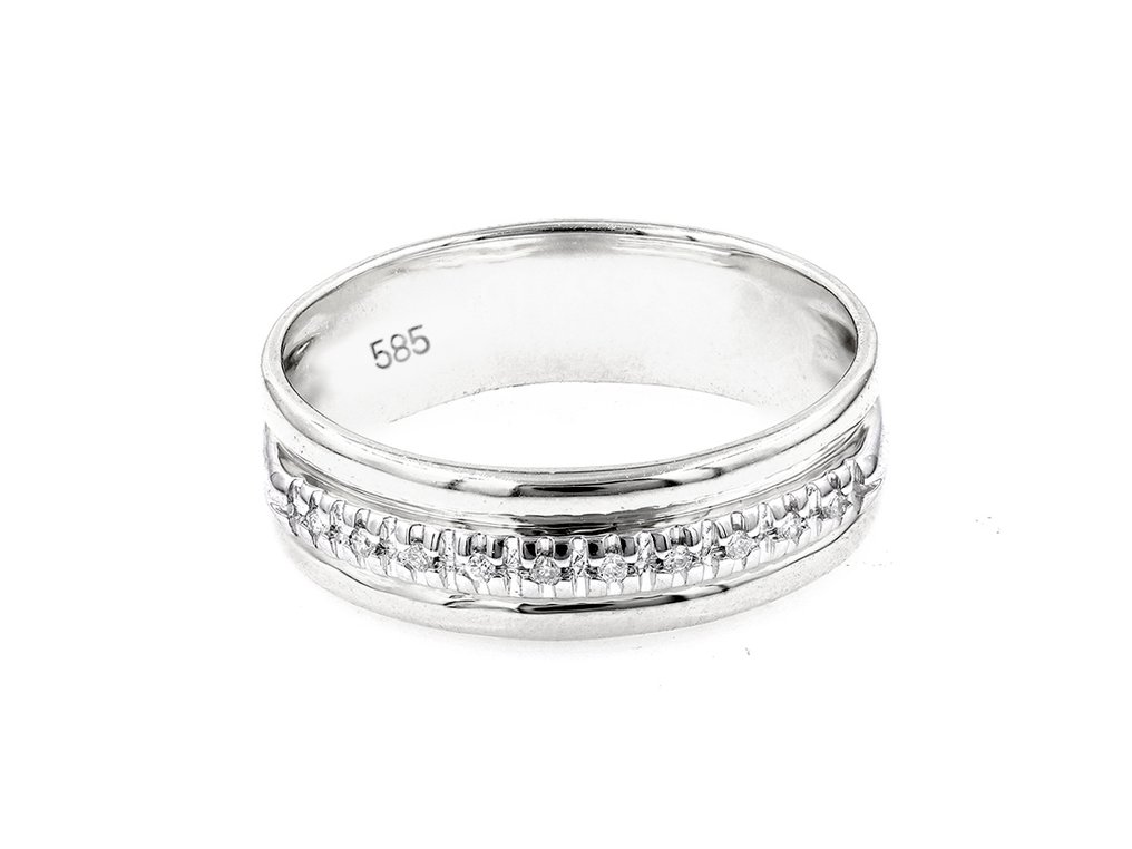 戒指 - 14 克拉 白金 - 0.06ct. tw. 鉆石 (天然) #2.1