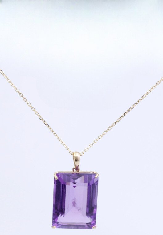 Zonder minimumprijs - Halsketting - 14 karaat Geel goud Amethist #3.2