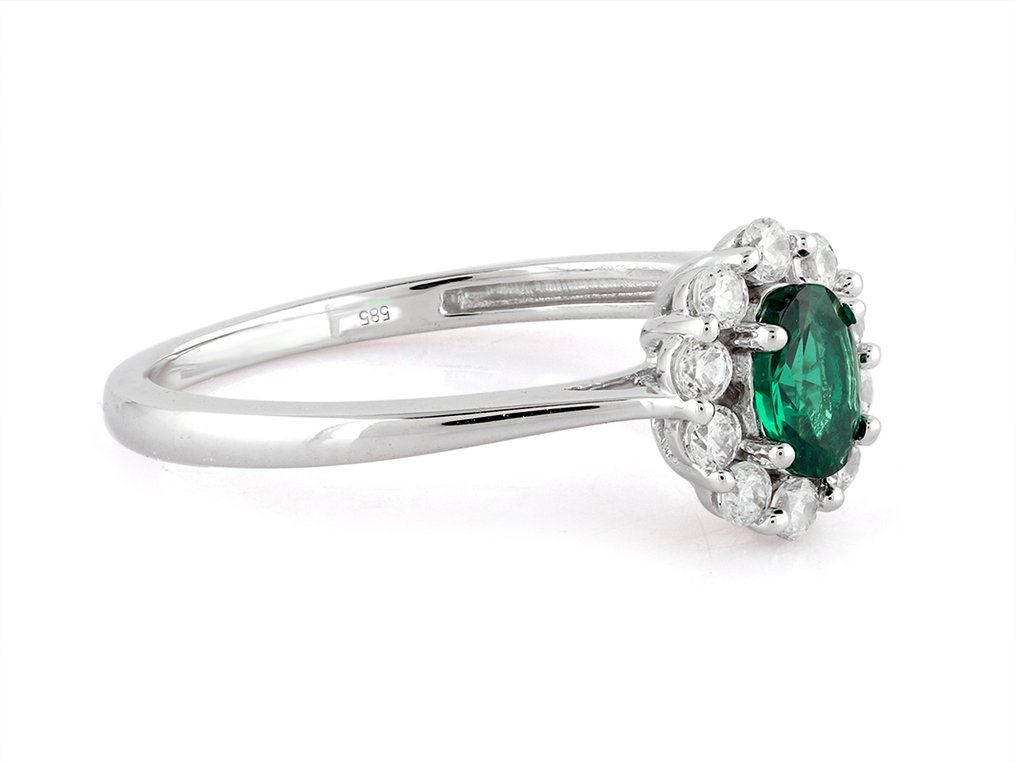 Sormus - 14 kt. Valkokulta - 0.61ct. tw. Smaragdi - Timantti #4.3