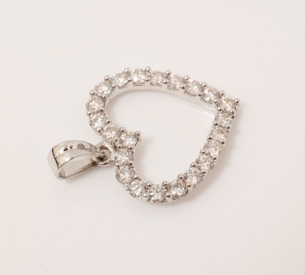 吊坠 - 18K包金 白金 -  1.18ct. tw. 钻石 (天然) - 每日心形吊坠 #3.2