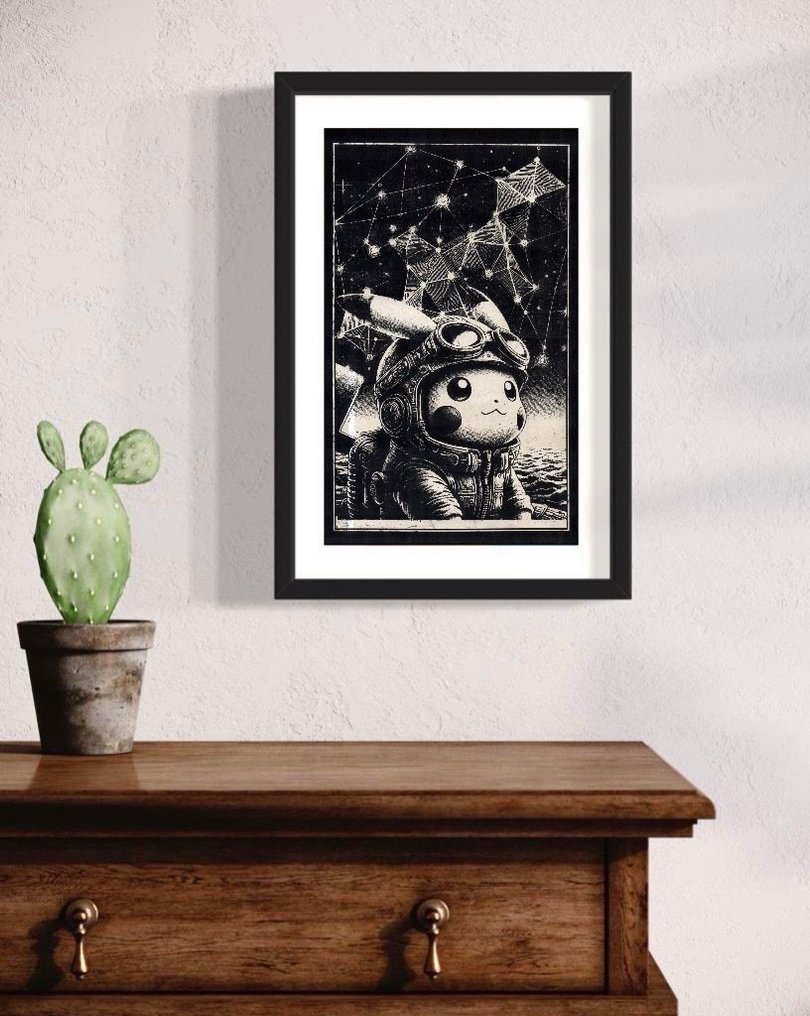 Æ (XX-XXI) - Pikachu — Lost Signal Mixed Media Triptych · 2025 #2.1