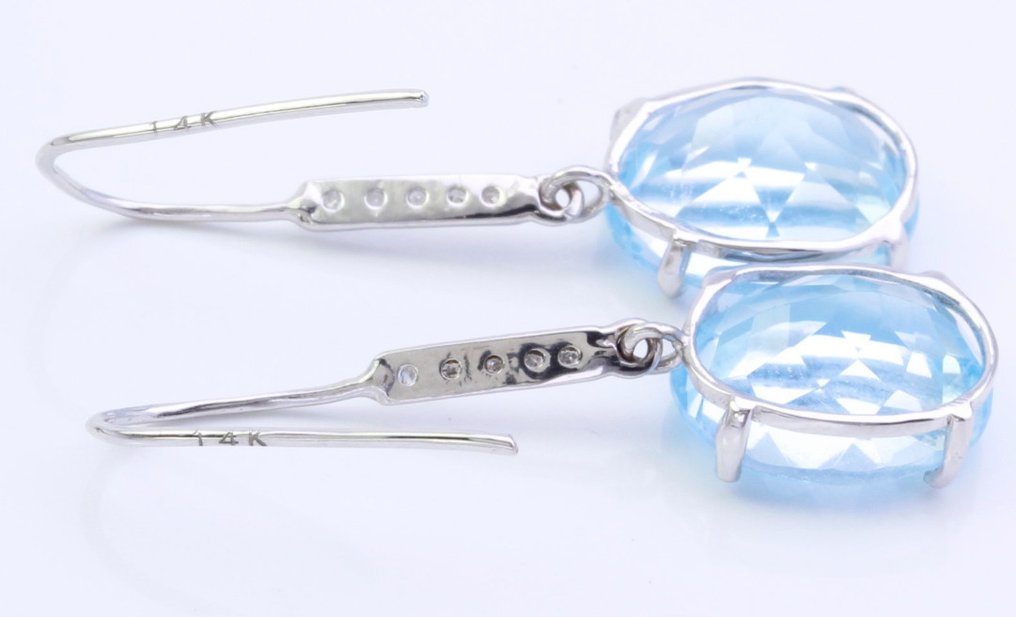 沒有保留價 - 耳環 - 14 克拉 白金 黃玉 - 鉆石 #2.1