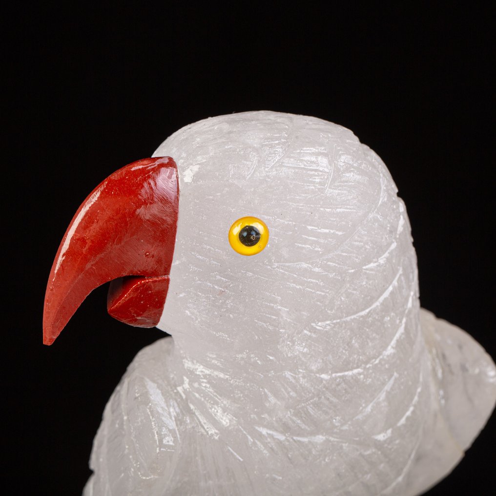 Lintujen kokoelma: Siivekkäiden loisto Täytetyn eläimen koko kehon jalusta - Collared Parakeet Sculpture in Quartz with Amethyst Base. - 360 mm - 200 mm - 160 mm - 1 #2.1