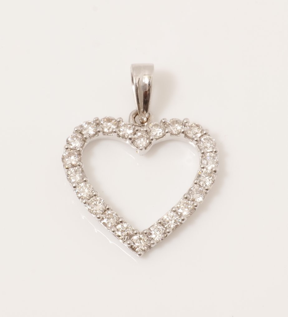吊坠 - 18K包金 白金 -  1.18ct. tw. 钻石 (天然) - 每日心形吊坠 #1.0