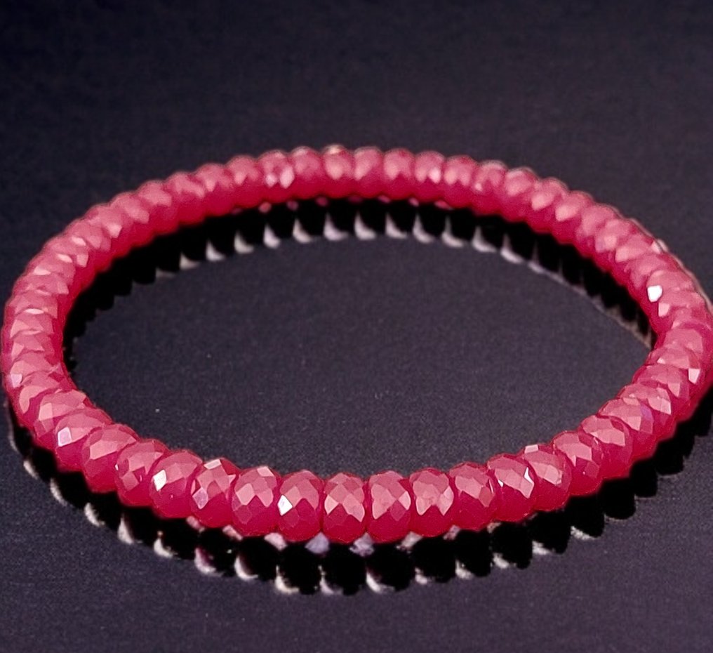 Ruby bracelet - Red corundum. Very beautiful quality faceted natural pearls. - Height: 5 mm- 10 g #4.3