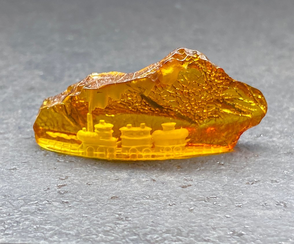 Φυσική ολόκληρη πέτρα Βαλτικής ρητίνης με χειροποίητη χαράκωση. - Κεχριμπάρι - Succinite - fossilised pine tree resin - 21 mm - 45 mm #1.0