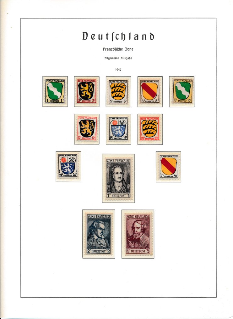 Συμμαχική Κατοχή - Γερμανία (Γαλλική ζώνη) 1946/1949 - Συλλογή σε πλήρη προτύπωση Leuchtturm, με μερικές πλήρεις, εν μέρει καλύτερες εκδόσεις #2.1