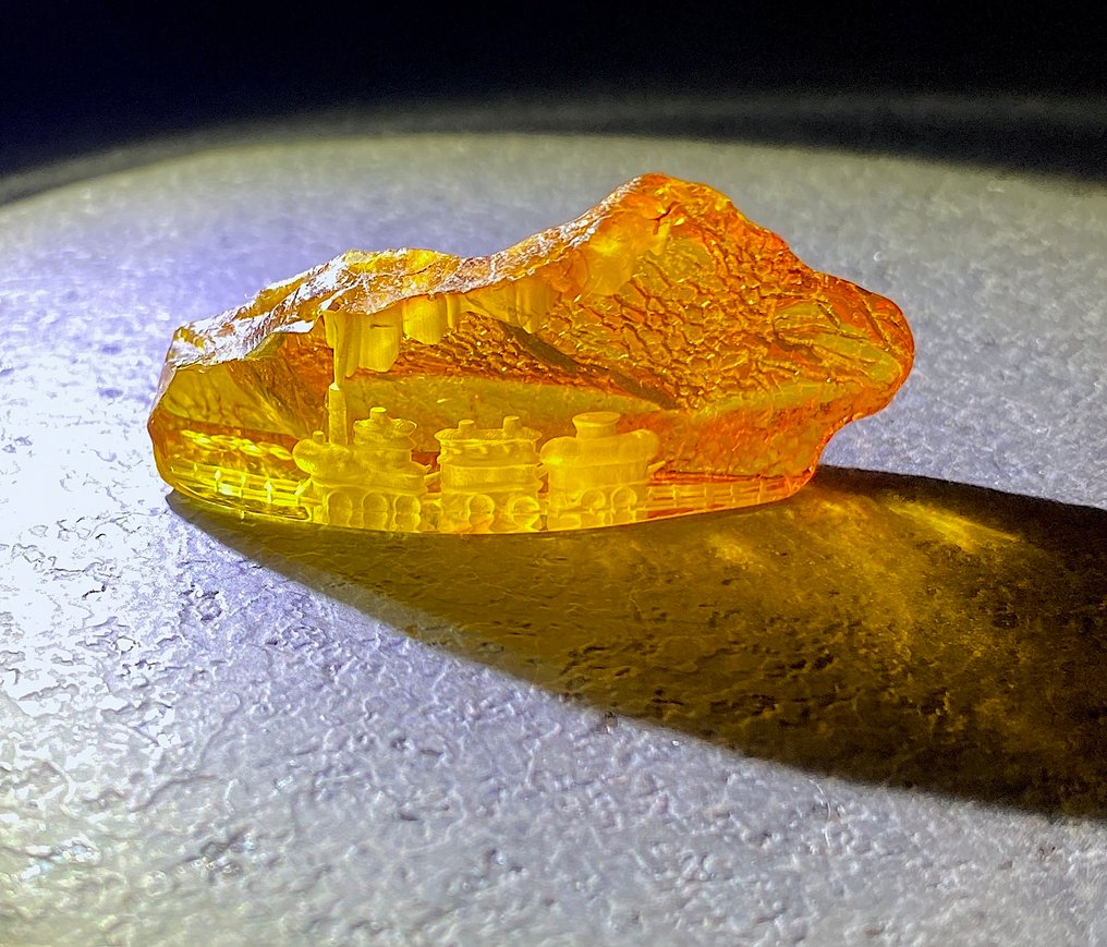 Φυσική ολόκληρη πέτρα Βαλτικής ρητίνης με χειροποίητη χαράκωση. - Κεχριμπάρι - Succinite - fossilised pine tree resin - 21 mm - 45 mm #2.1