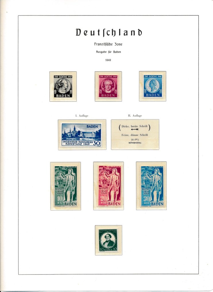 Συμμαχική Κατοχή - Γερμανία (Γαλλική ζώνη) 1946/1949 - Συλλογή σε πλήρη προτύπωση Leuchtturm, με μερικές πλήρεις, εν μέρει καλύτερες εκδόσεις #1.0