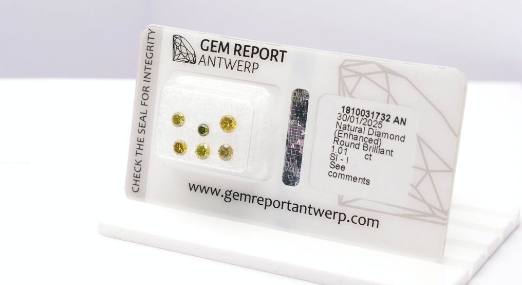 Ingen mindstepris - 6 pcs Diamant  (Farvebehandlet)  - 1.01 ct - Rund - SI1, I1 - Gem Report Antwerp (GRA) #4.3
