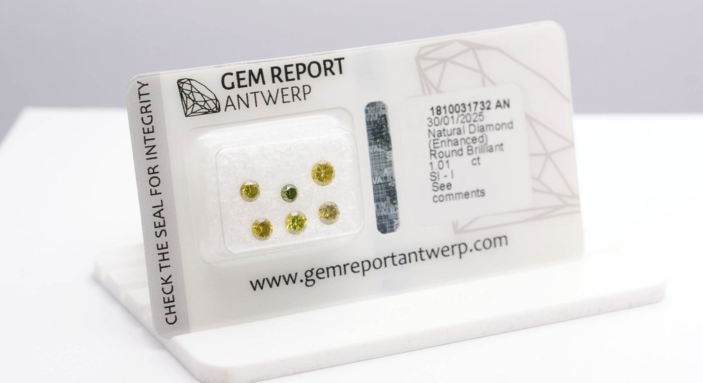 Ingen mindstepris - 6 pcs Diamant  (Farvebehandlet)  - 1.01 ct - Rund - SI1, I1 - Gem Report Antwerp (GRA) #3.2