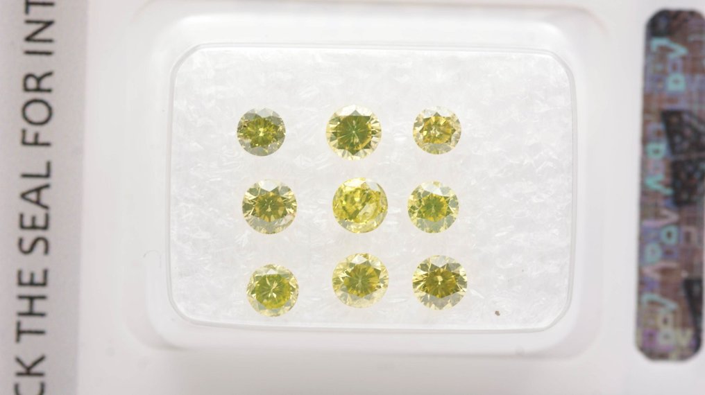 没有保留价 - 9 pcs 钻石  (经彩色处理)  - 1.02 ct - 圆形 - SI1 微内含一级, I1 内含一级 - 安特卫普宝石报告（GRA） #1.0