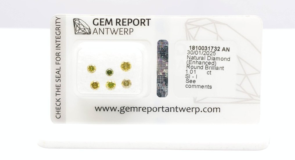 Ingen mindstepris - 6 pcs Diamant  (Farvebehandlet)  - 1.01 ct - Rund - SI1, I1 - Gem Report Antwerp (GRA) #1.0