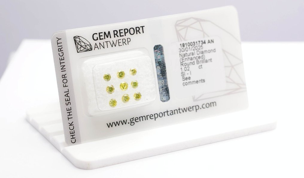 没有保留价 - 9 pcs 钻石  (经彩色处理)  - 1.02 ct - 圆形 - SI1 微内含一级, I1 内含一级 - 安特卫普宝石报告（GRA） #3.2