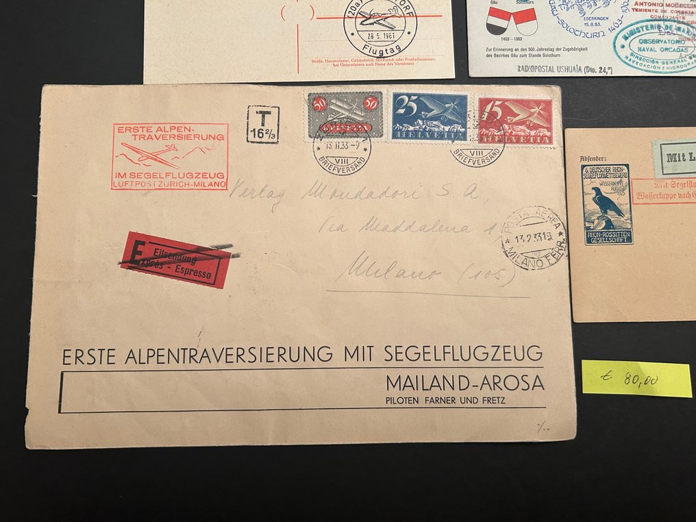 邮封  (11) - 瑞士和德国，11次飞行的套票，包括滑翔机+说明书：1925年Rhôn-滑翔飞行的首次滑翔机飞行 #3.2