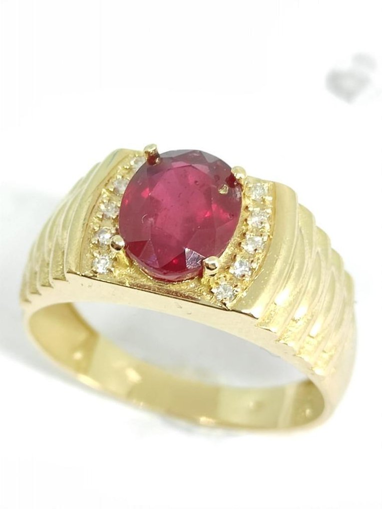 Δαχτυλίδι - 18 καράτια Κίτρινο χρυσό -  3.10ct. tw. Ρουμπίνι - Διαμάντι #1.0