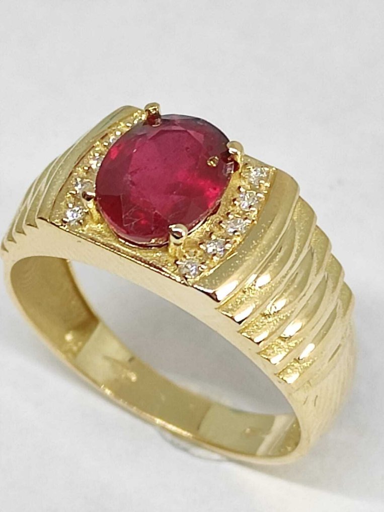 Δαχτυλίδι - 18 καράτια Κίτρινο χρυσό -  3.10ct. tw. Ρουμπίνι - Διαμάντι #4.3