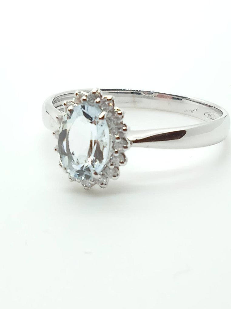 Nincs minimálár - Gyűrű - 18 kt. Fehér arany Akvamarin - Gyémánt #3.2