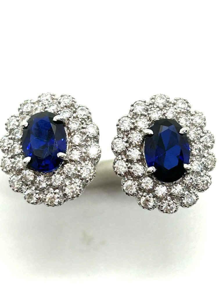 χωρίς τιμή ασφαλείας - Δαχτυλίδι - 18 καράτια Λευκός χρυσός Ζαφείρι - Διαμάντι #1.0