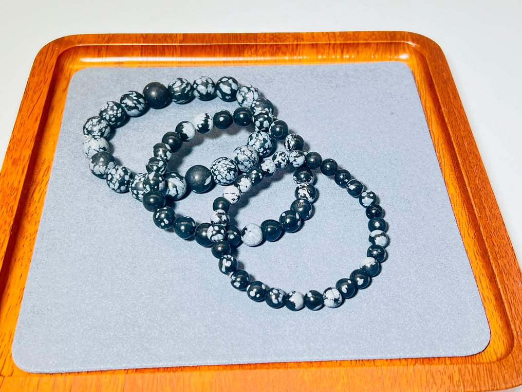 ***NO RESERVE*** Snowflake Obsidian Bracelet Set of 3 – Versatile & Grounding Elegance Natural Stone- 50 g - (3) #1.0