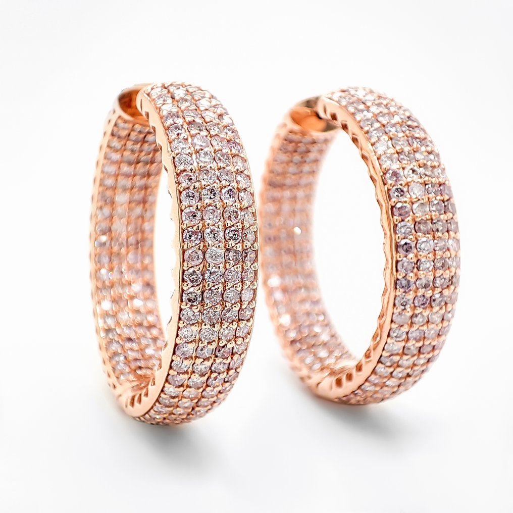 Korvakorut - 14 kt. Ruusukulta -  4.42ct. tw. Vaaleanpunainen Timantti (Luonnonvärinen) - IGI Certificate #2.1