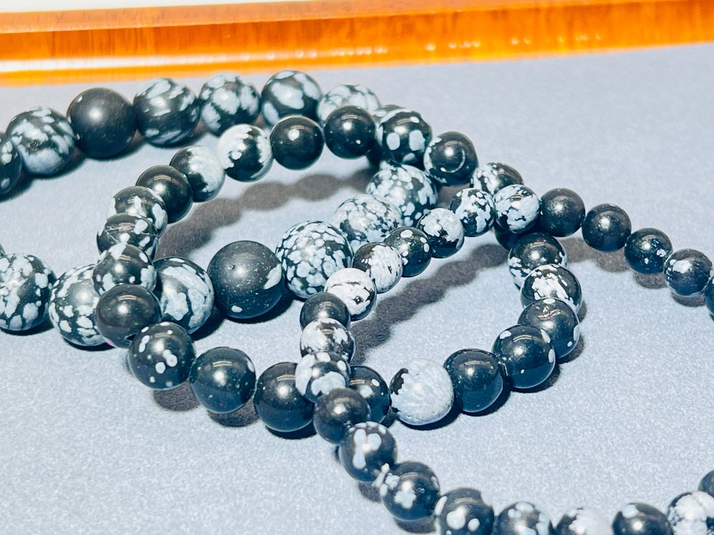 ***NO RESERVE*** Snowflake Obsidian Bracelet Set of 3 – Versatile & Grounding Elegance Natural Stone- 50 g - (3) #3.2