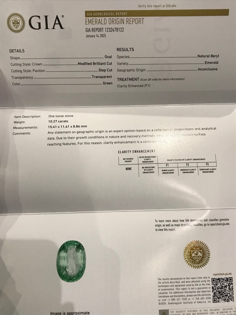 1 pcs Grøn Smaragd - 10.27 ct - Gemological Institute of America (GIA) #1.0