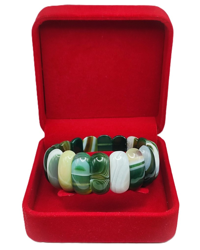 Όμορφο φυσικό πράσινο και λευκό βραχιόλι από ζέβρα/ταινιωτό χαλαζία σε δώρο κουτί, δωρεάν αποστολή - Βραχιόλι #4.3