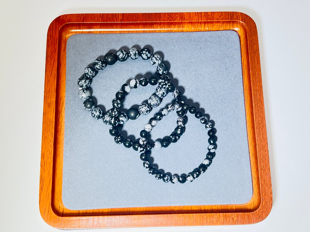 ***NO RESERVE*** Snowflake Obsidian Bracelet Set of 3 – Versatile & Grounding Elegance Natural Stone- 50 g - (3) #1.0
