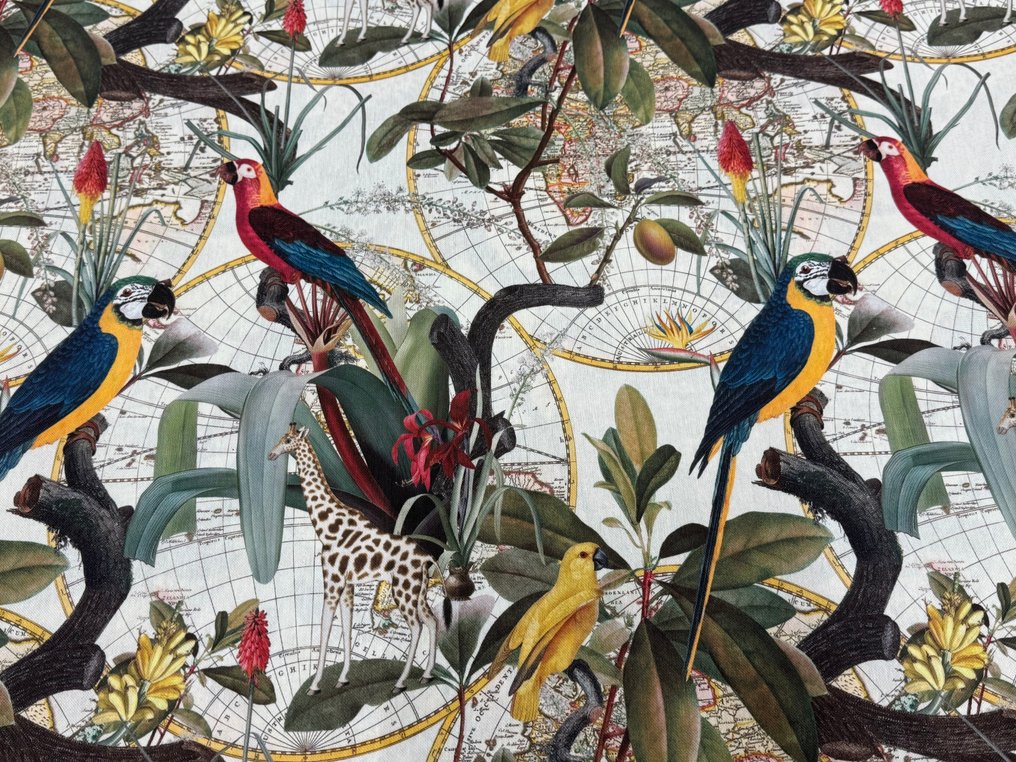 Ένα εξωτικό ταξίδι μέσω των αισθήσεων: βαμβακερό ύφασμα για ταπετσαρία «Giungla Globale» - Ύφασμα ταπετσαρίας  - 3 m - 2,8 m #1.0